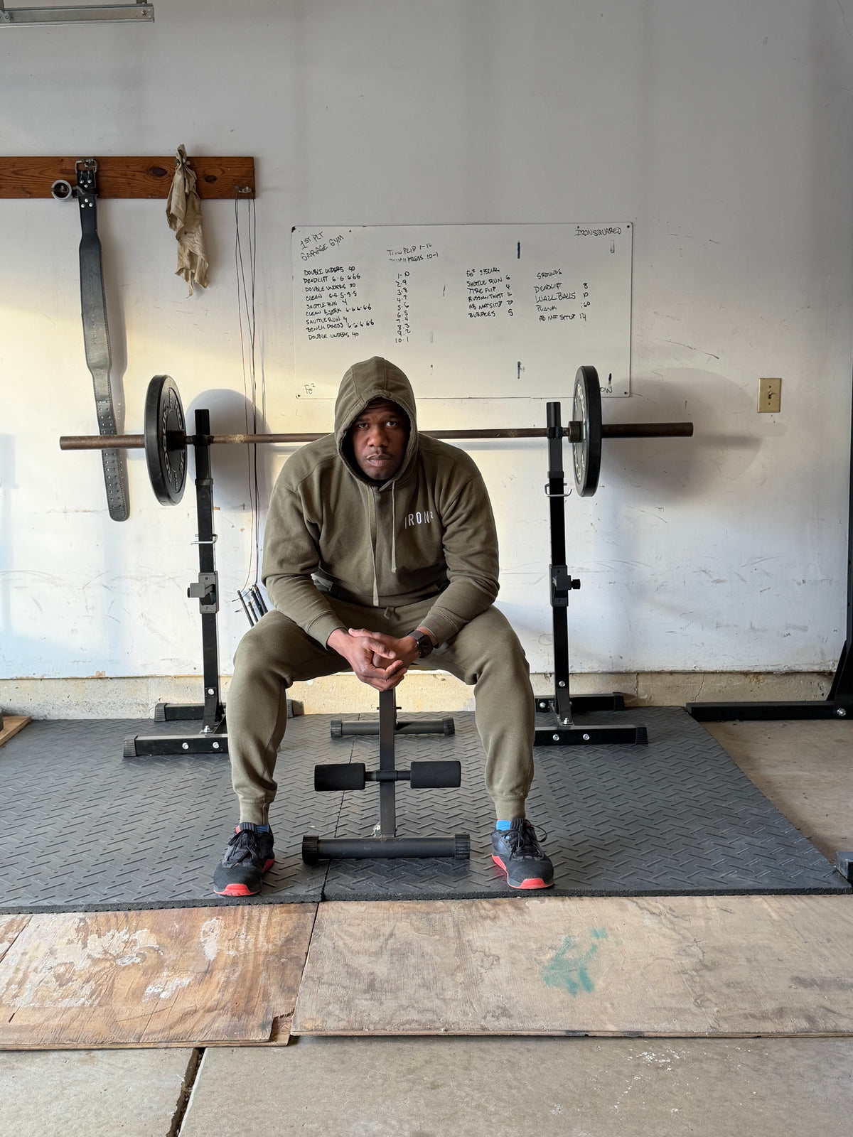 IRON² Sweatsuit Set — OD Green | Heavyweight Hoodie + Joggers — IronSquared sweatsuit set, detail view