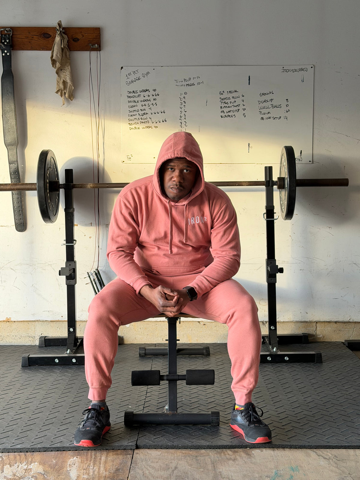 IRON² Sweatsuit Set — Dusty Rose | Heavyweight Hoodie + Joggers — IronSquared women's sweatsuit set, back view