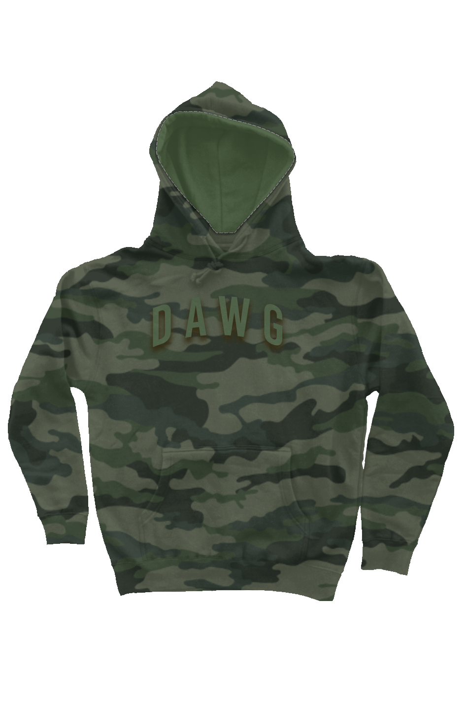 DAWG Camo Hoodie — IronSquared hoodie, front view