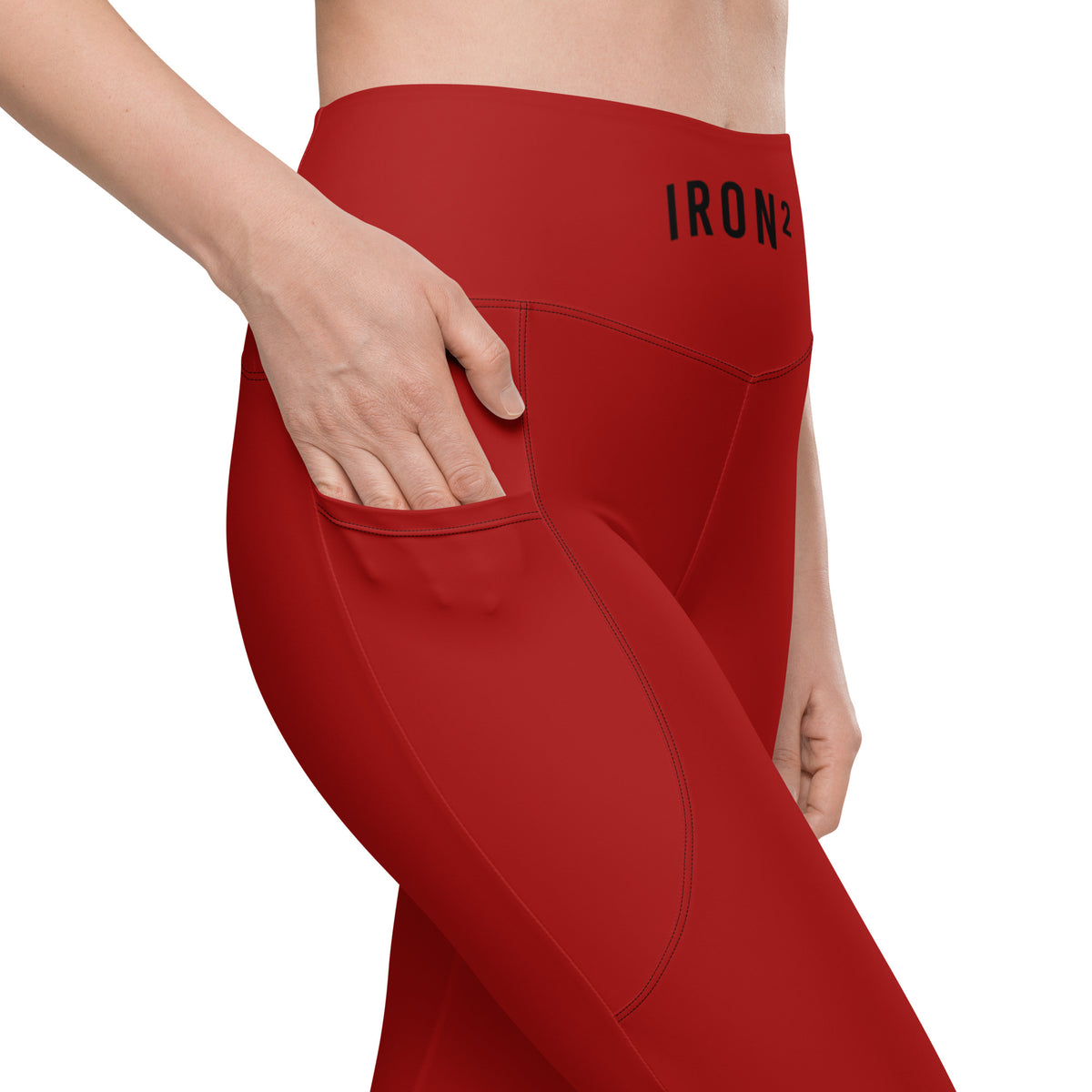 BOLD Red Leggings — IronSquared women's leggings, detail view