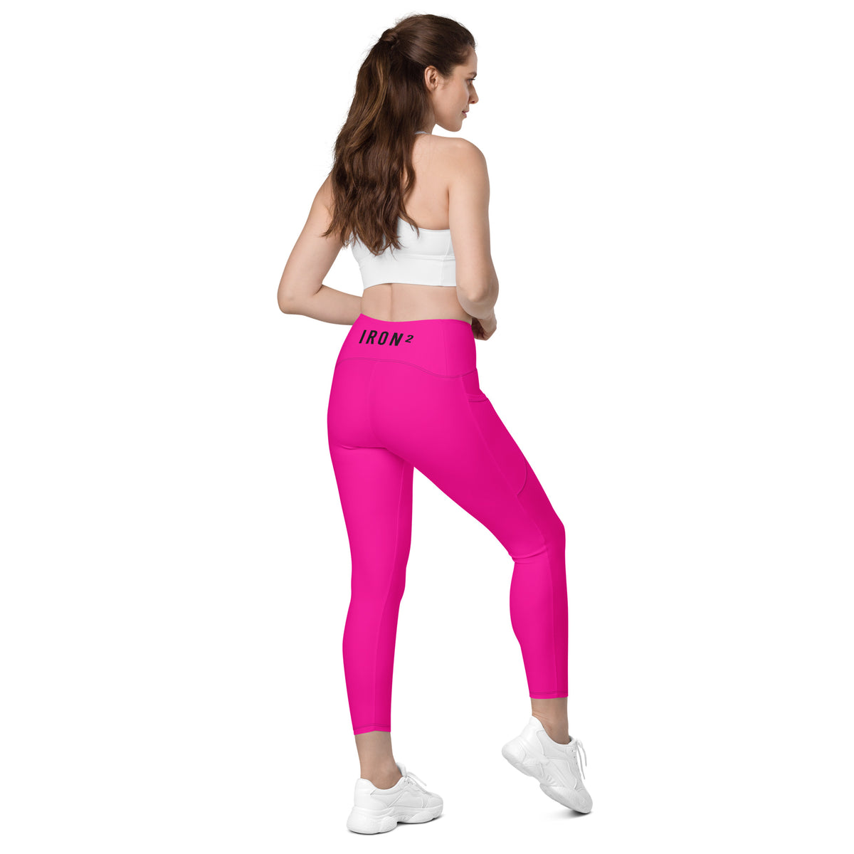 BOLD Pink Leggings — IronSquared women's leggings, back view