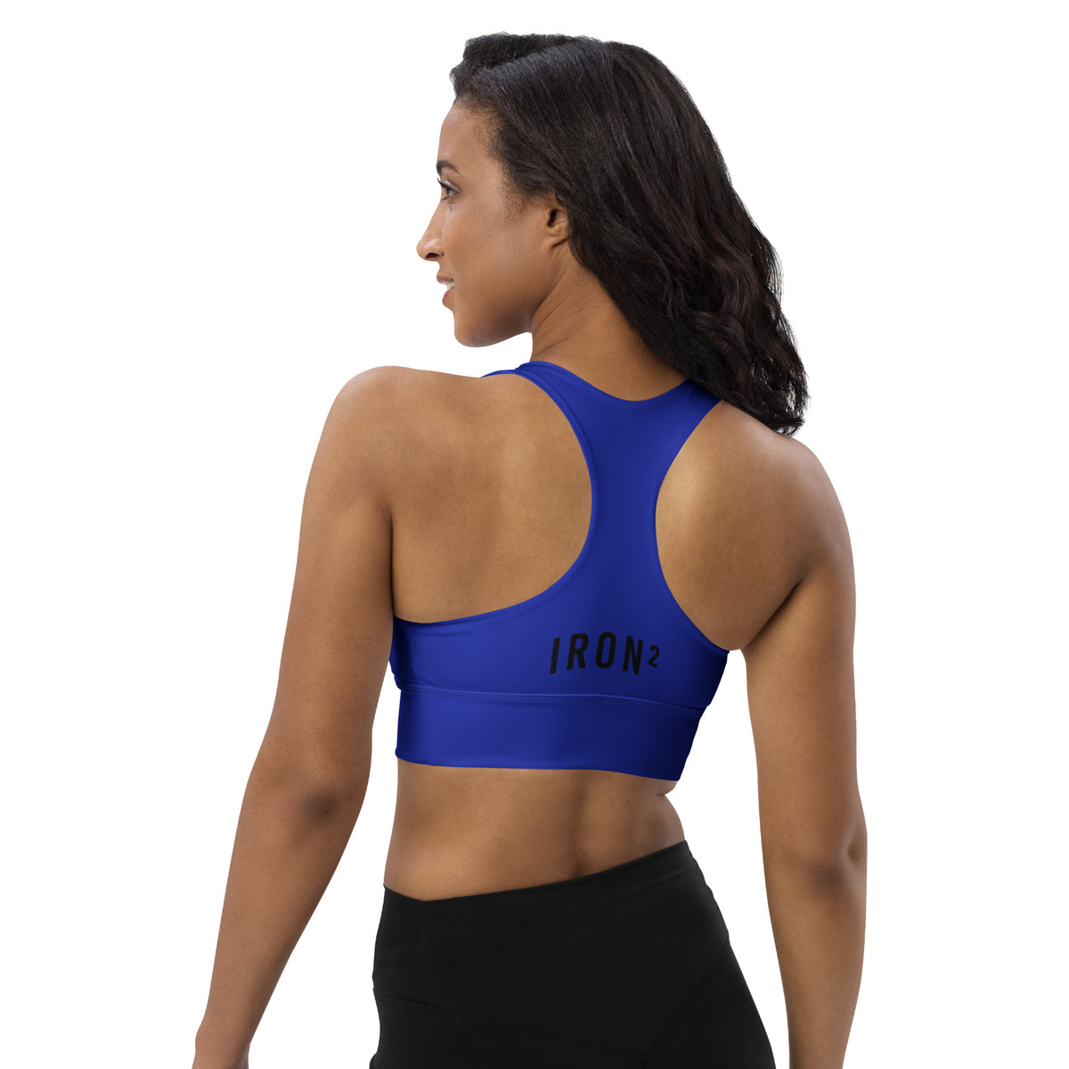 BOLD Blue Sports Bra — IronSquared women's sports bra, side view