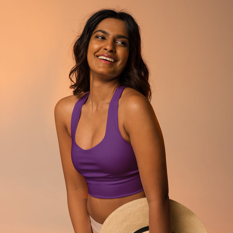 BOLD Purple Sports Bra — IronSquared women's sports bra, front view