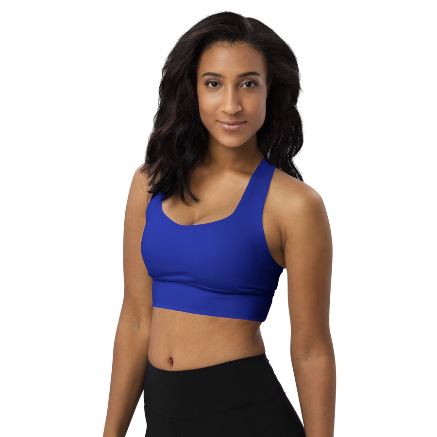 BOLD Blue Sports Bra — IronSquared women's sports bra, front view