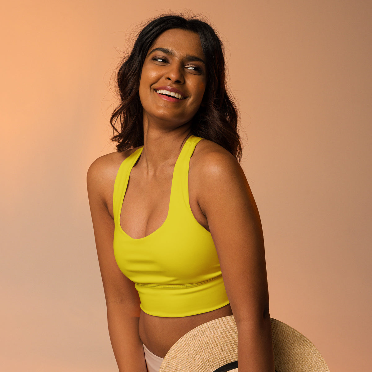 BOLD Yellow Sports Bra — IronSquared women's sports bra, detail view