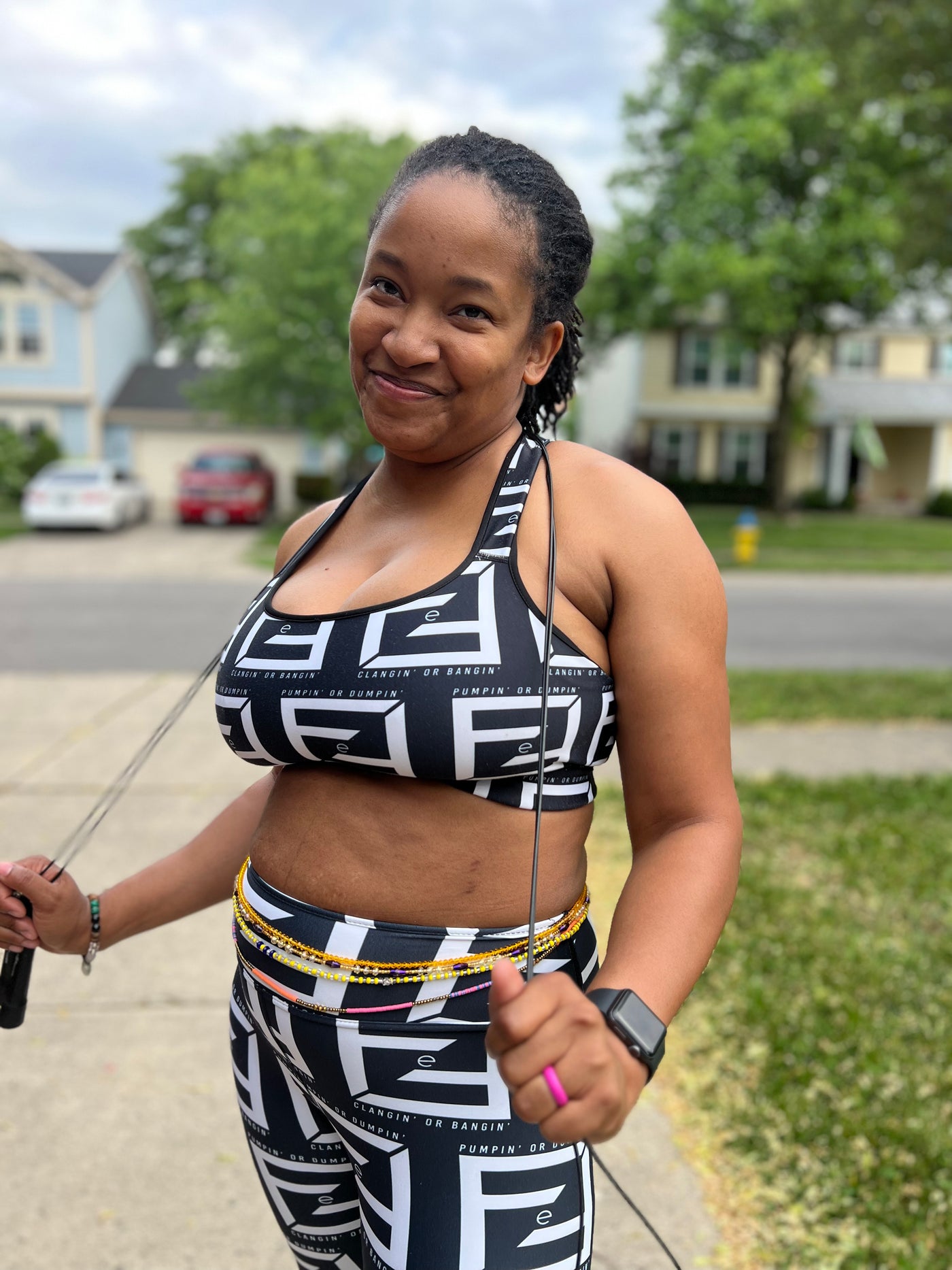 Pumpin' or Dumpin' 3.0 Sports Bra — IronSquared women's sports bra, lifestyle shot