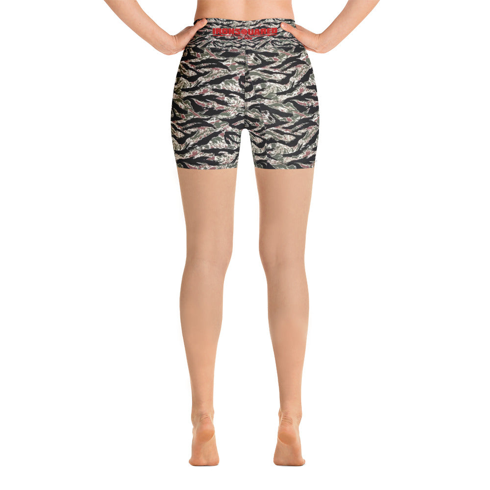 Tiger Striped WOD Yoga Shorts — IronSquared women's shorts, side view