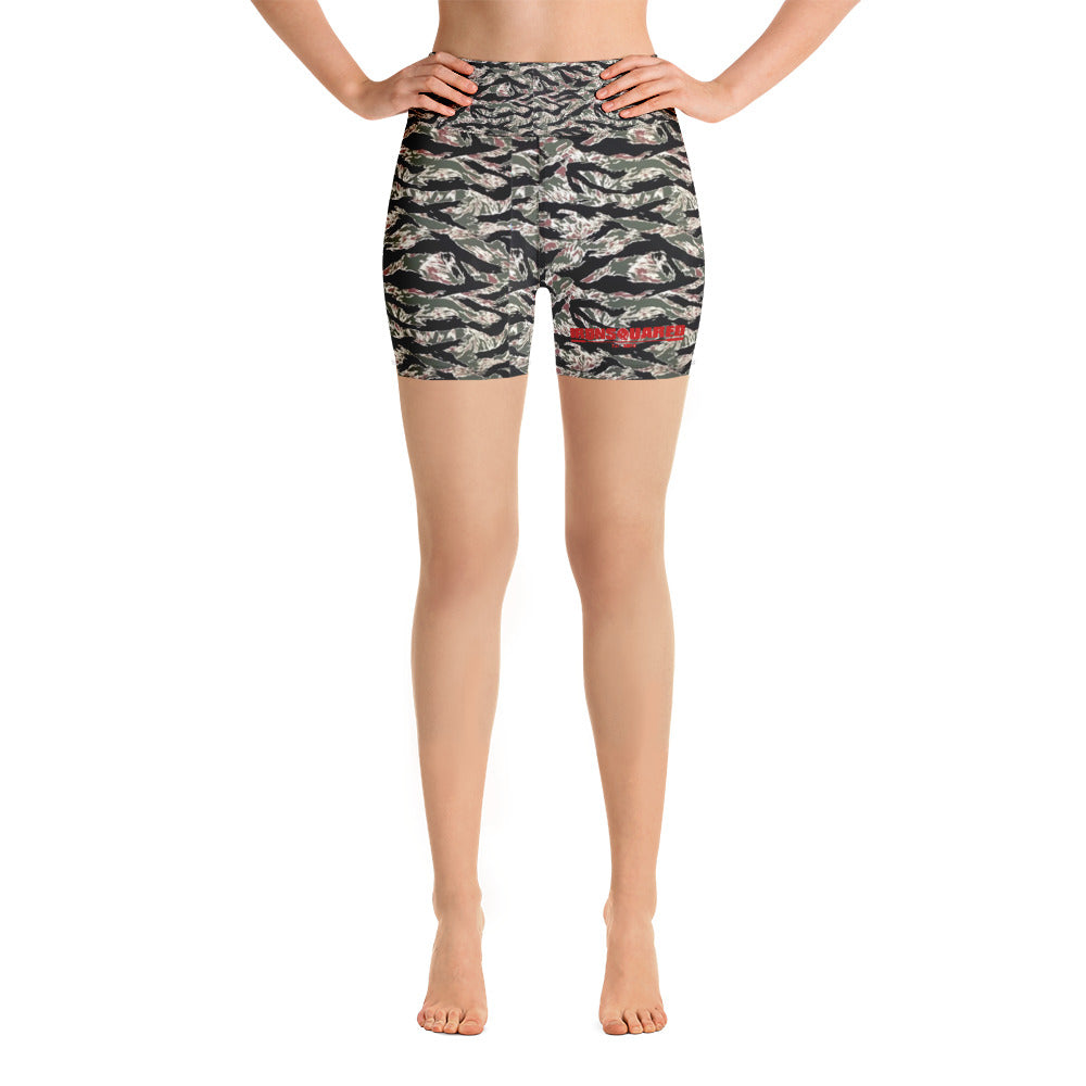 Tiger Striped WOD Yoga Shorts — IronSquared women's shorts, front view
