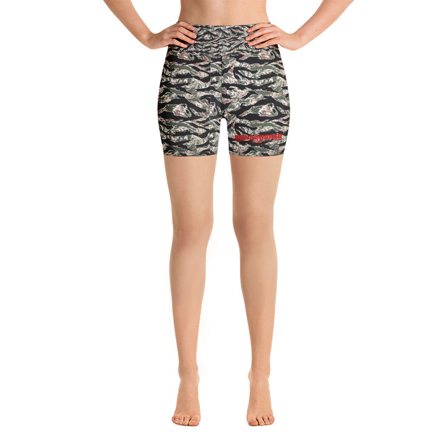 Tiger Striped WOD Yoga Shorts — IronSquared women's shorts, front view