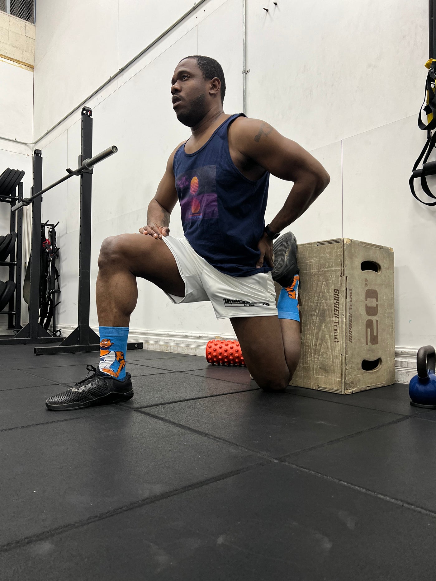 Sweaty Whites WOD Shorts — IronSquared shorts, lifestyle shot
