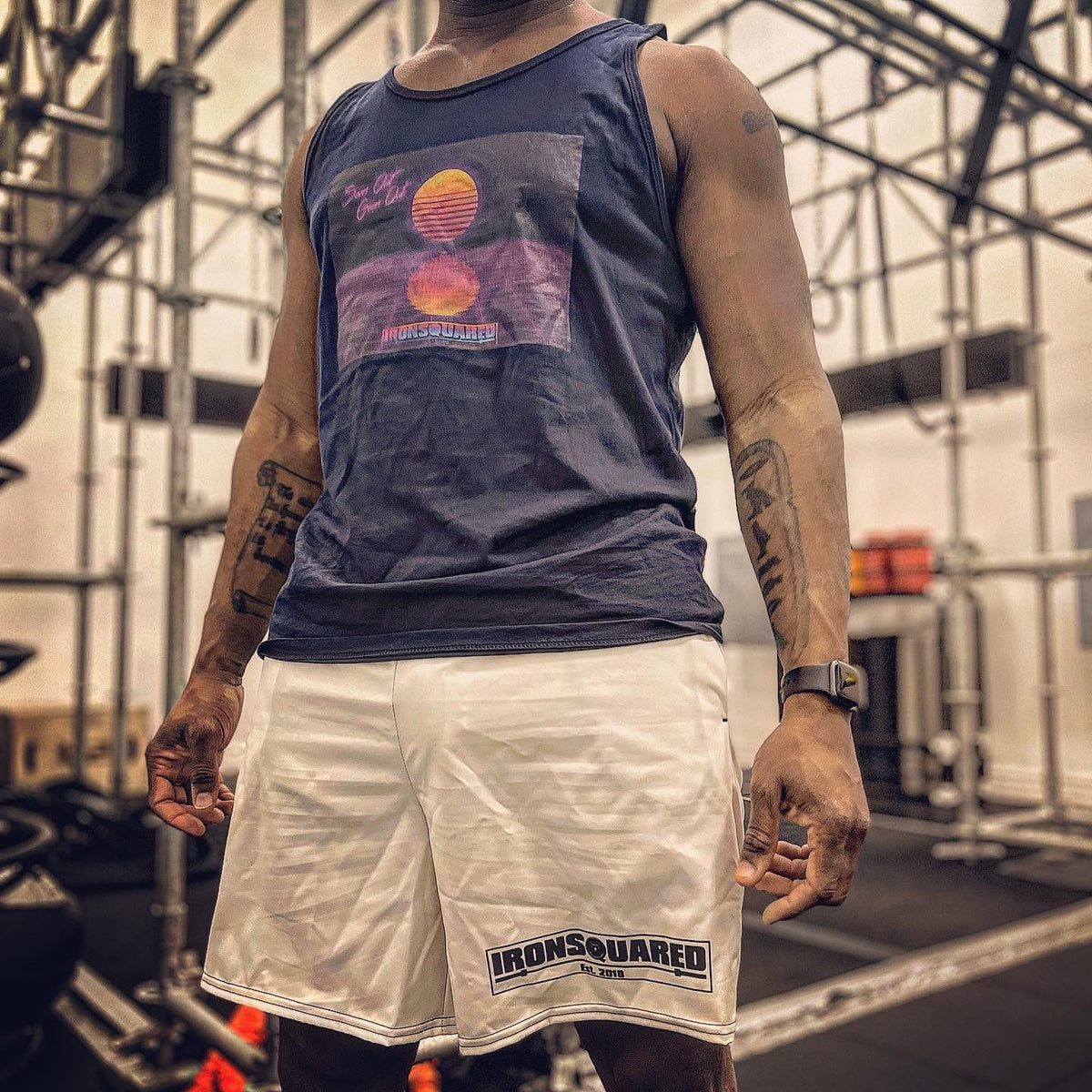 Sweaty Whites WOD Shorts — IronSquared shorts, worn in the gym
