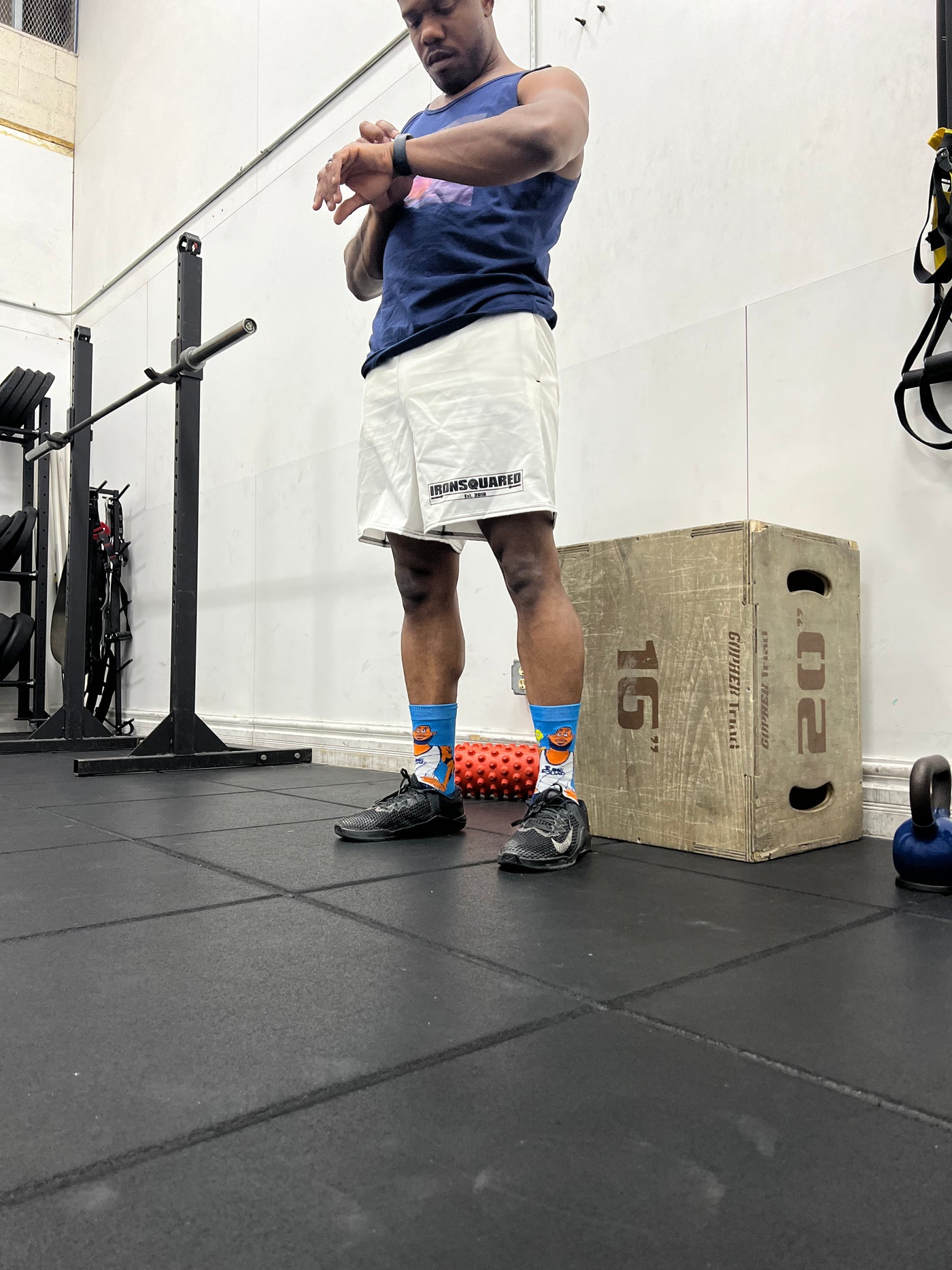 Sweaty Whites WOD Shorts — IronSquared shorts, side view