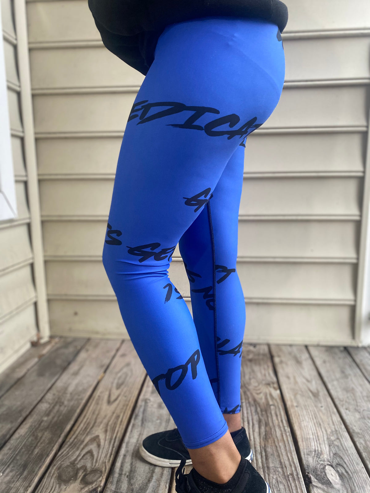 Motivation Leggings Blue — IronSquared women's leggings, side view