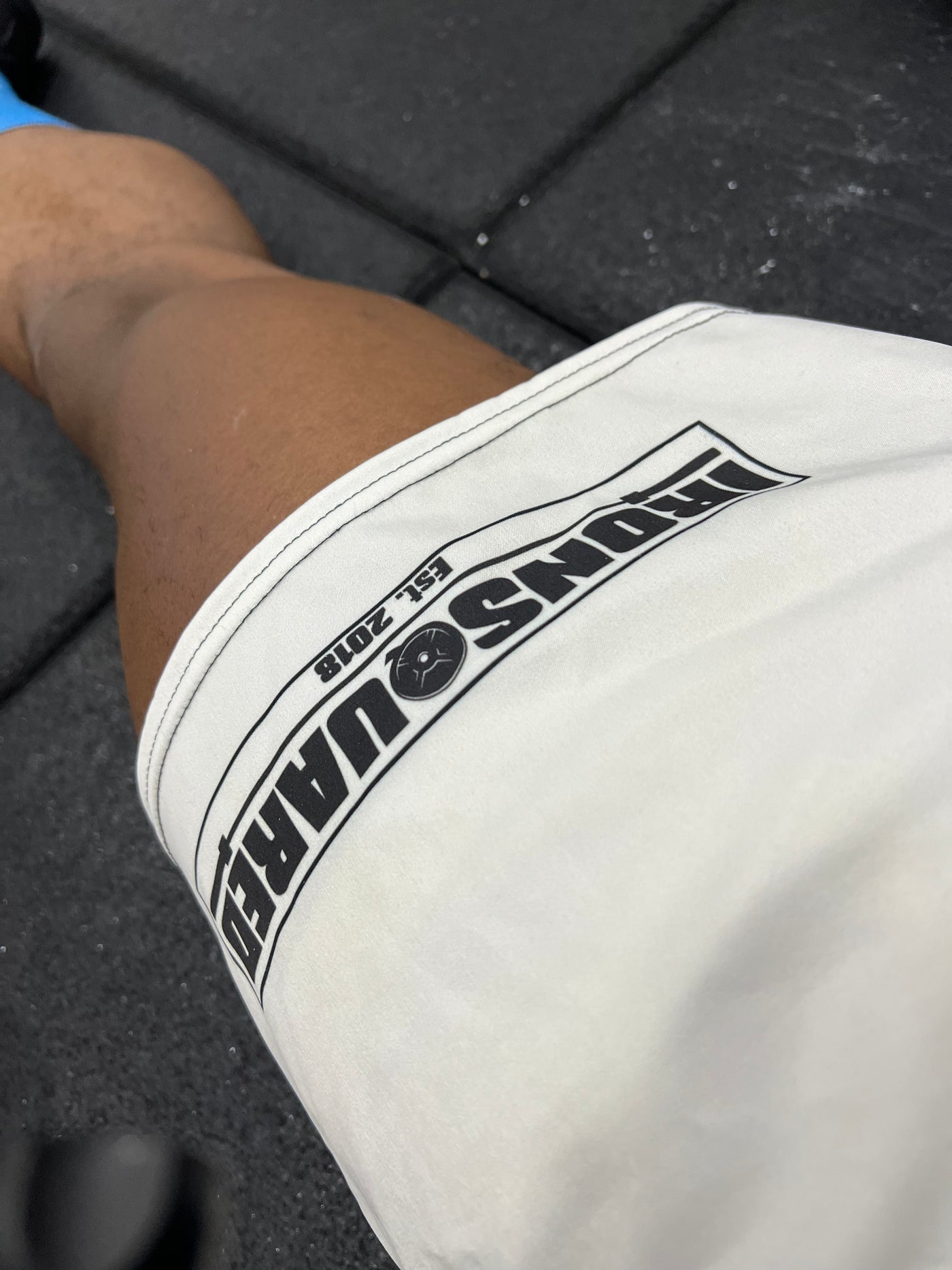 Sweaty Whites WOD Shorts — IronSquared shorts, detail view