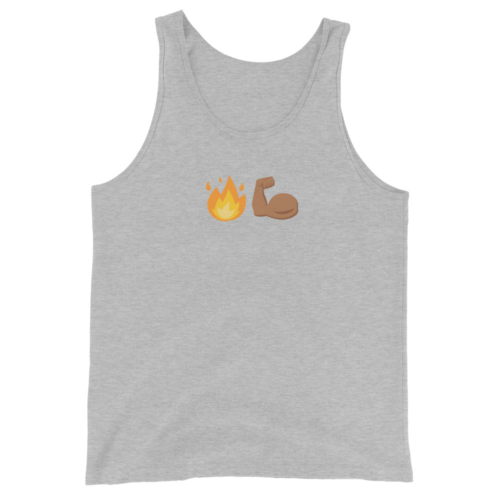 Fire Arms *emoji tank top — IronSquared tank top, full outfit view