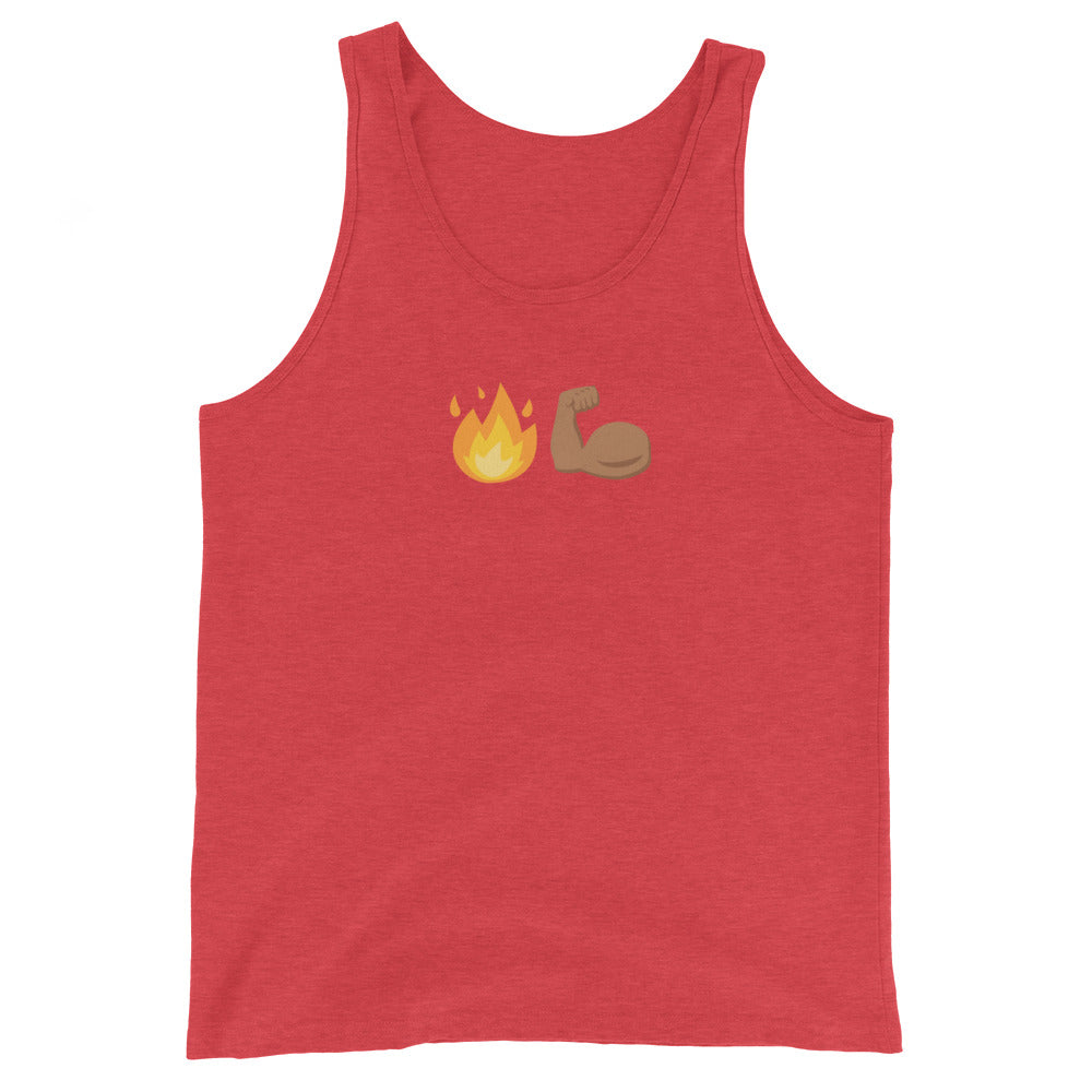 Fire Arms *emoji tank top — IronSquared tank top, close-up detail