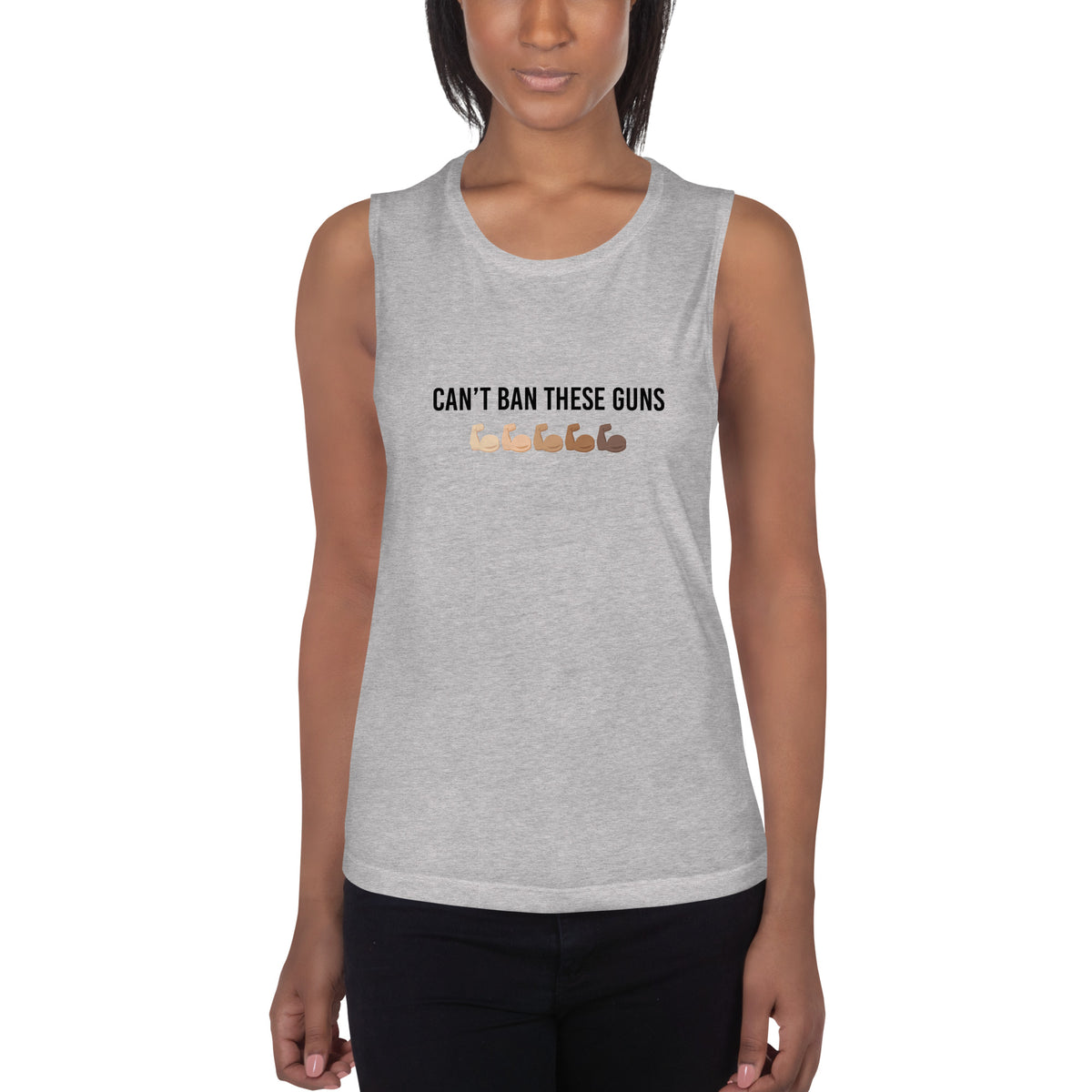 Can't Ban These Guns Muscle Tank — IronSquared tank top, flat lay
