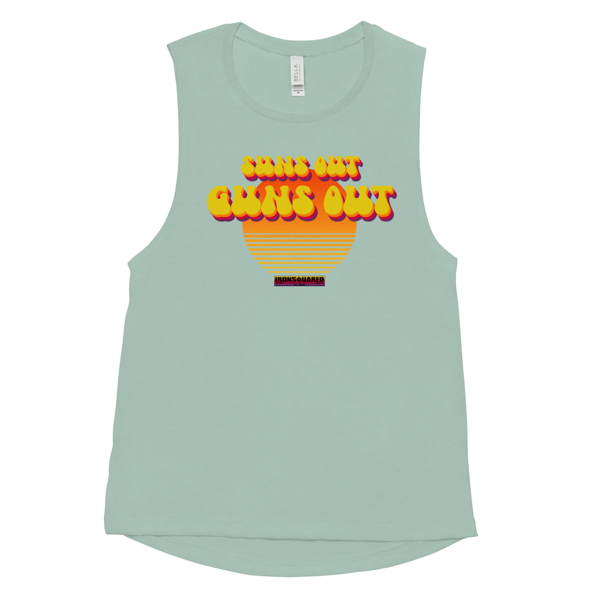Ladies’ SoGo 2.0 Muscle Tank — IronSquared women's tank top, full outfit view