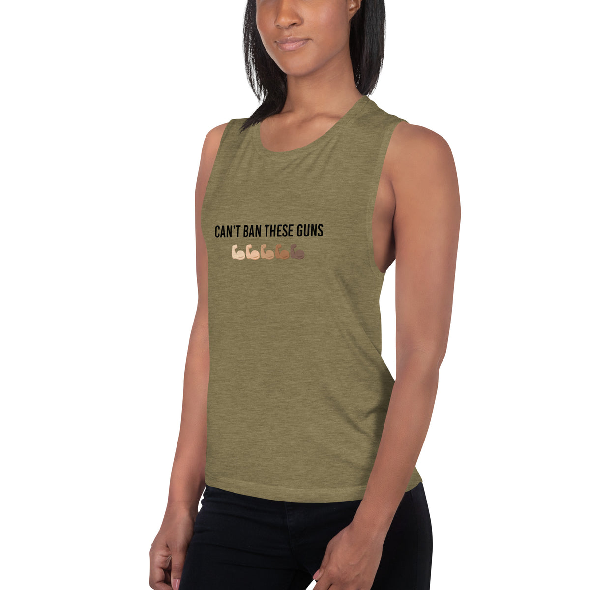 Can't Ban These Guns Muscle Tank — IronSquared tank top, close-up detail